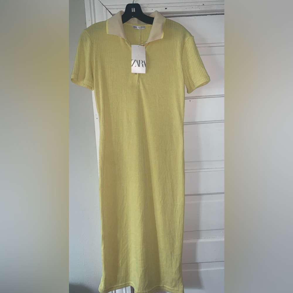 ZARA ribbed knit yellow short sleeve -Polo Dress
